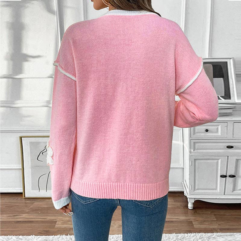 Lovesoft - Women's Long Sleeve V-Neck Decal Pink Valentine's Day Sweater