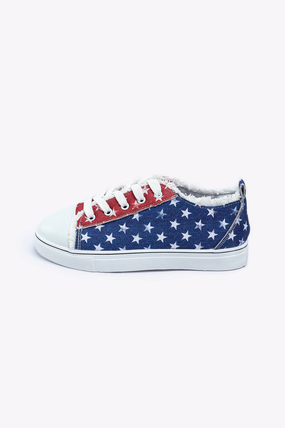 Lovesoft - Multicolor American Flag Stars Printed Frayed Detail Lace-up Shoes