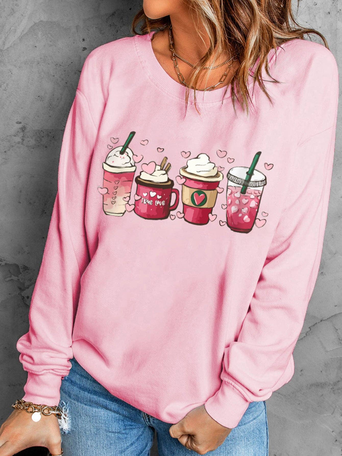 Lovesoft - Pink Valentines Sweet Drinking Graphic Print Sweatshirt