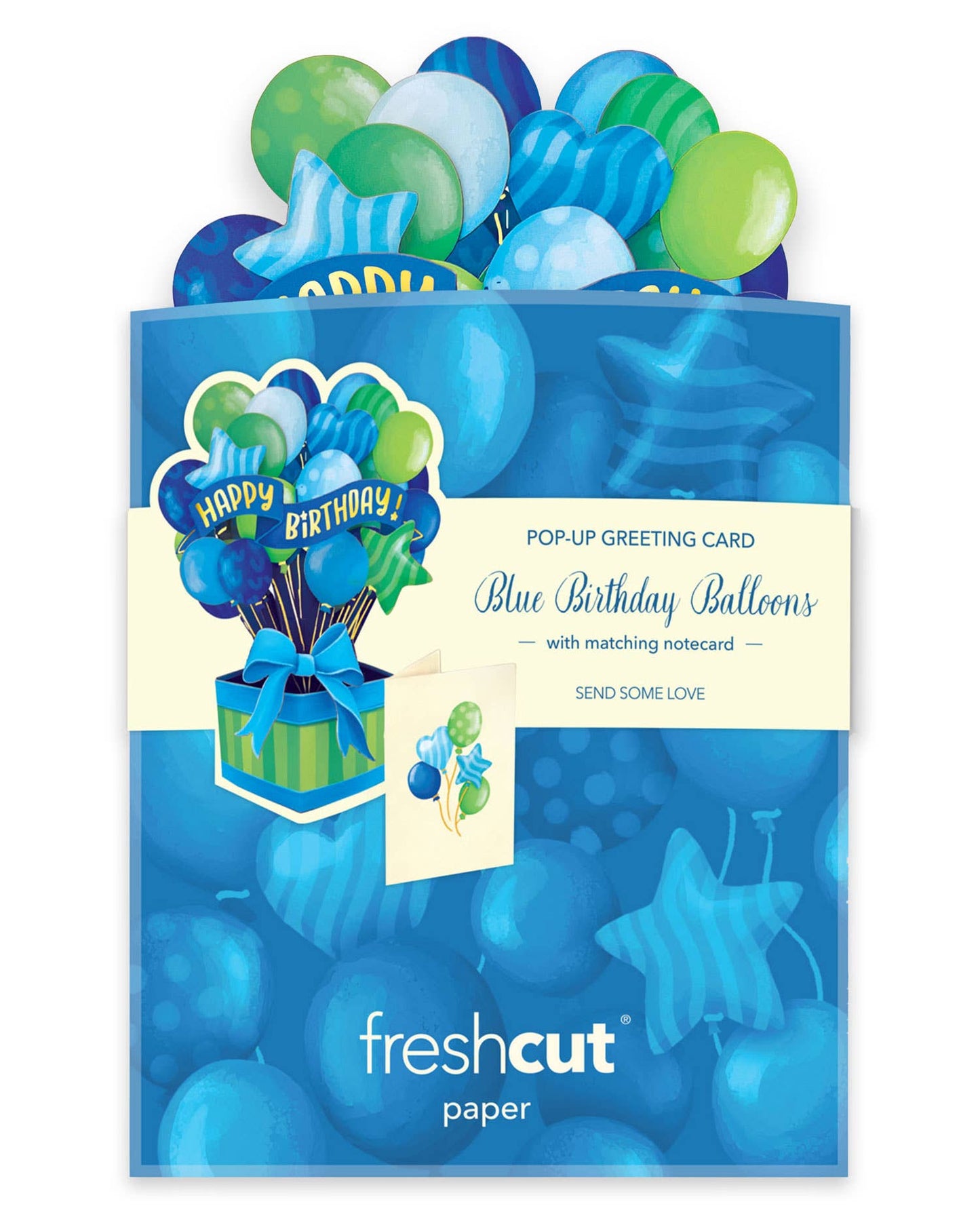 FreshCut Paper LLC - Mini Blue Birthday Balloons (Mini Pop-up Greeting Cards)