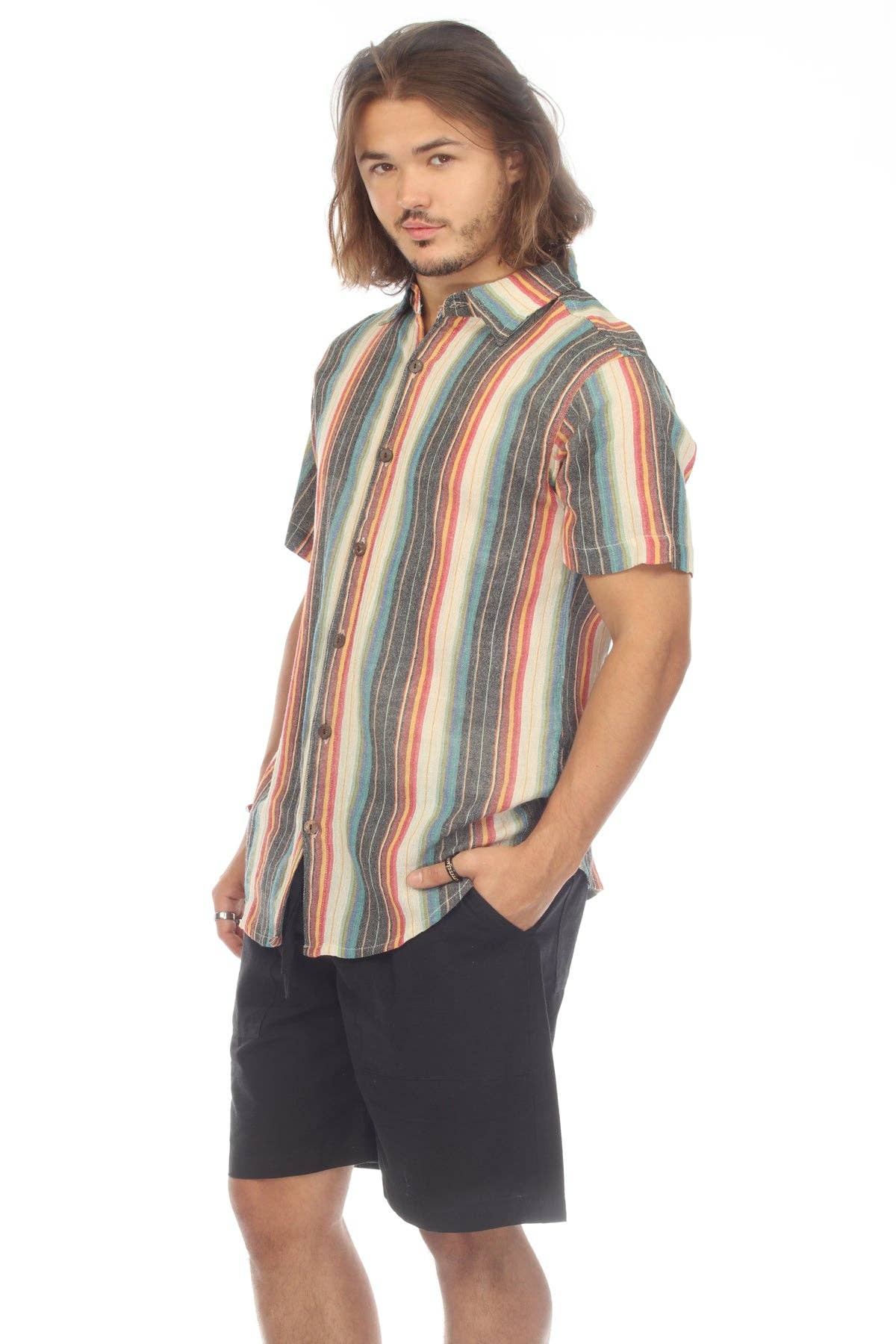 Lakhays Collection Inc. - Stripe Button Down Mens Short Sleeve Shirt