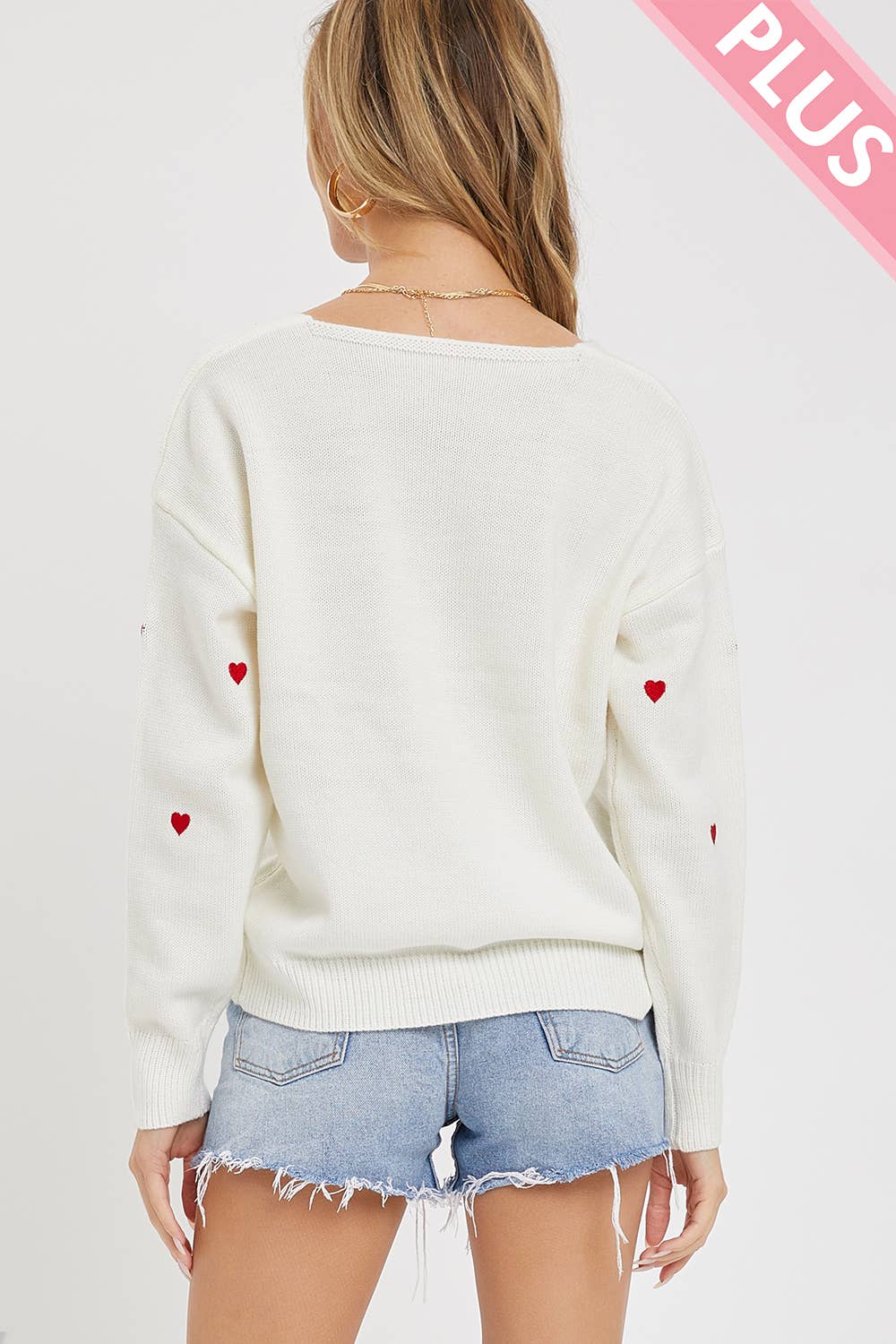 Sweet Lovely by Jen - PLUS SIZE HEART EMBROIDER SWEATER