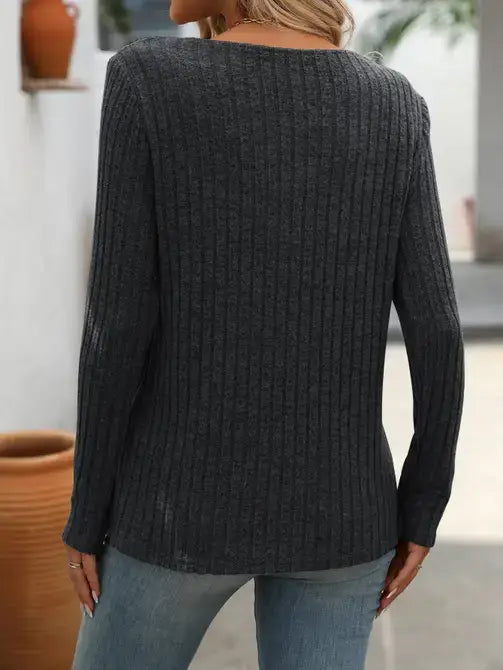 Lovesoft - V-Neck Button Sweater with Long Sleeves