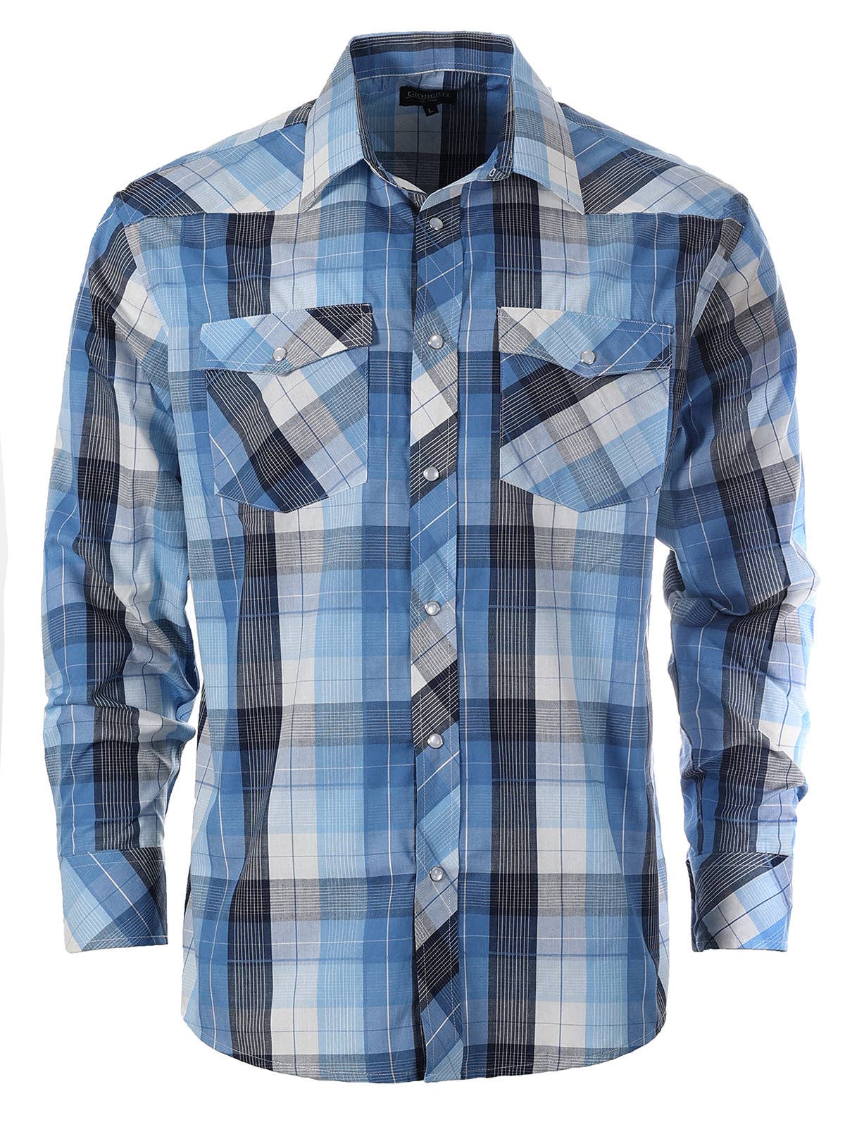 b-one inc - Men's Pearl Snap Button Down Plaid Long Sleeve Western Shirt