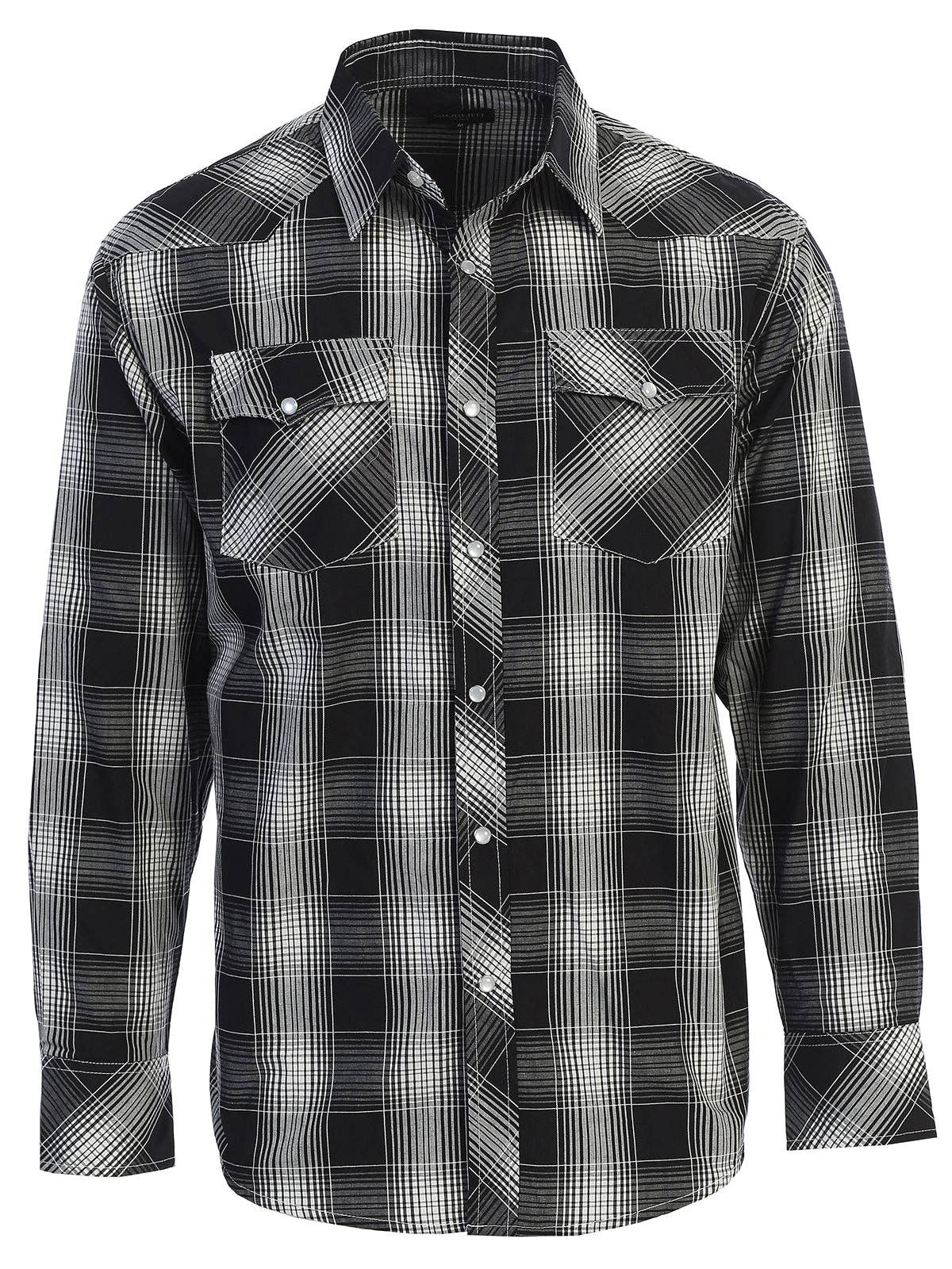 b-one inc - Men's Pearl Snap Button Down Plaid Long Sleeve Western Shirt