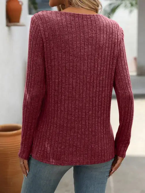 Lovesoft - V-Neck Button Sweater with Long Sleeves