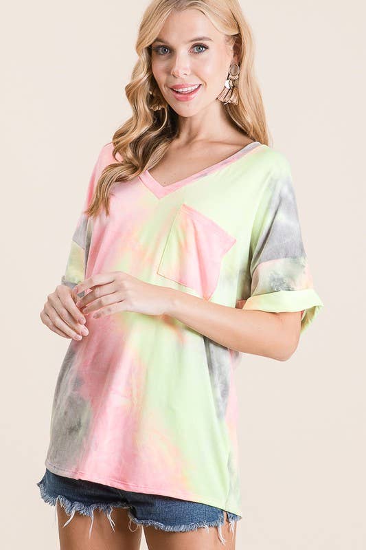 lovely melody - LMT1724-Current Mood V Neck Tee