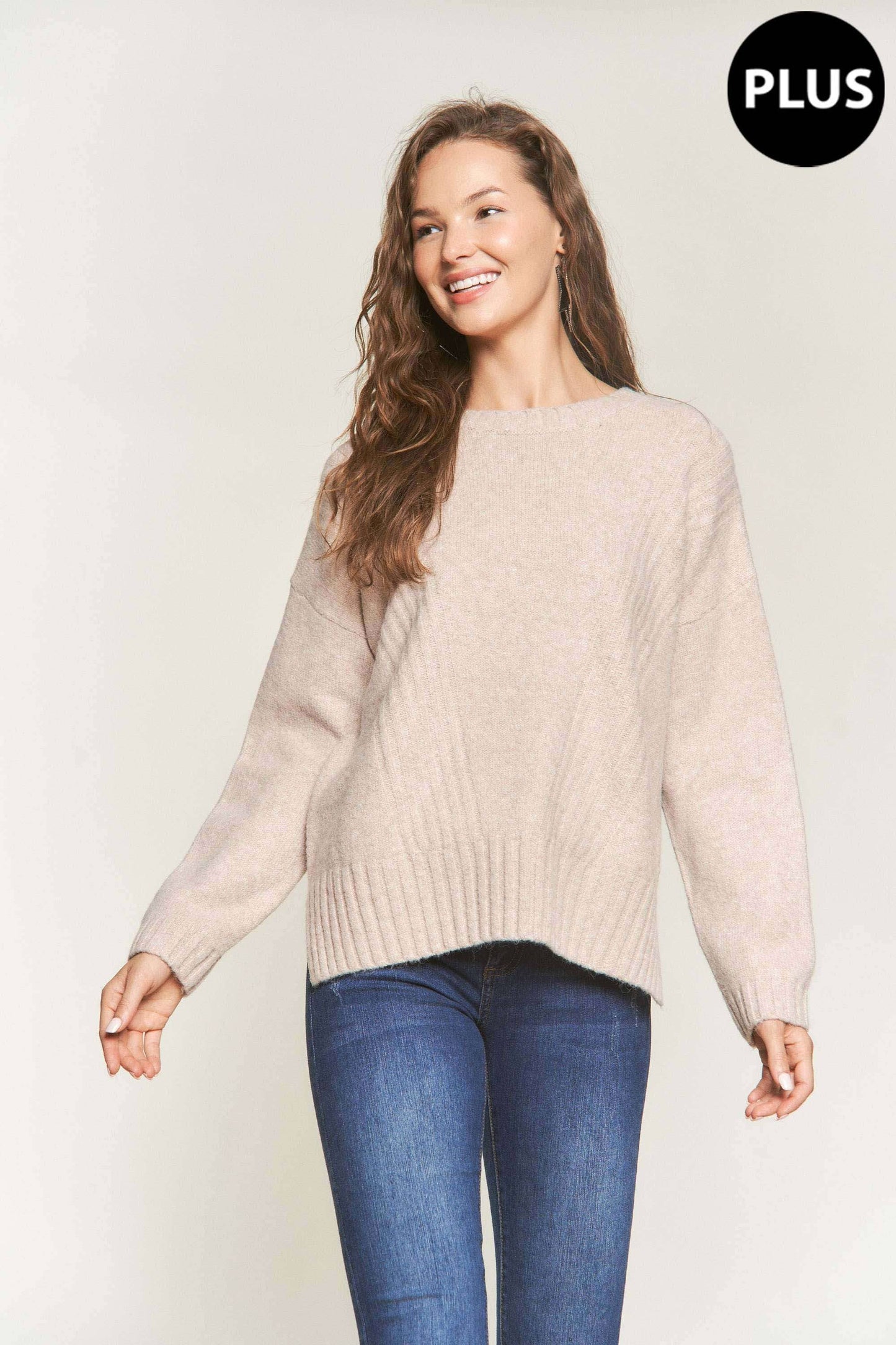 ADORA LA - CESW3184X - PLUS RIB ACCENT COMFY SWEATER TOP