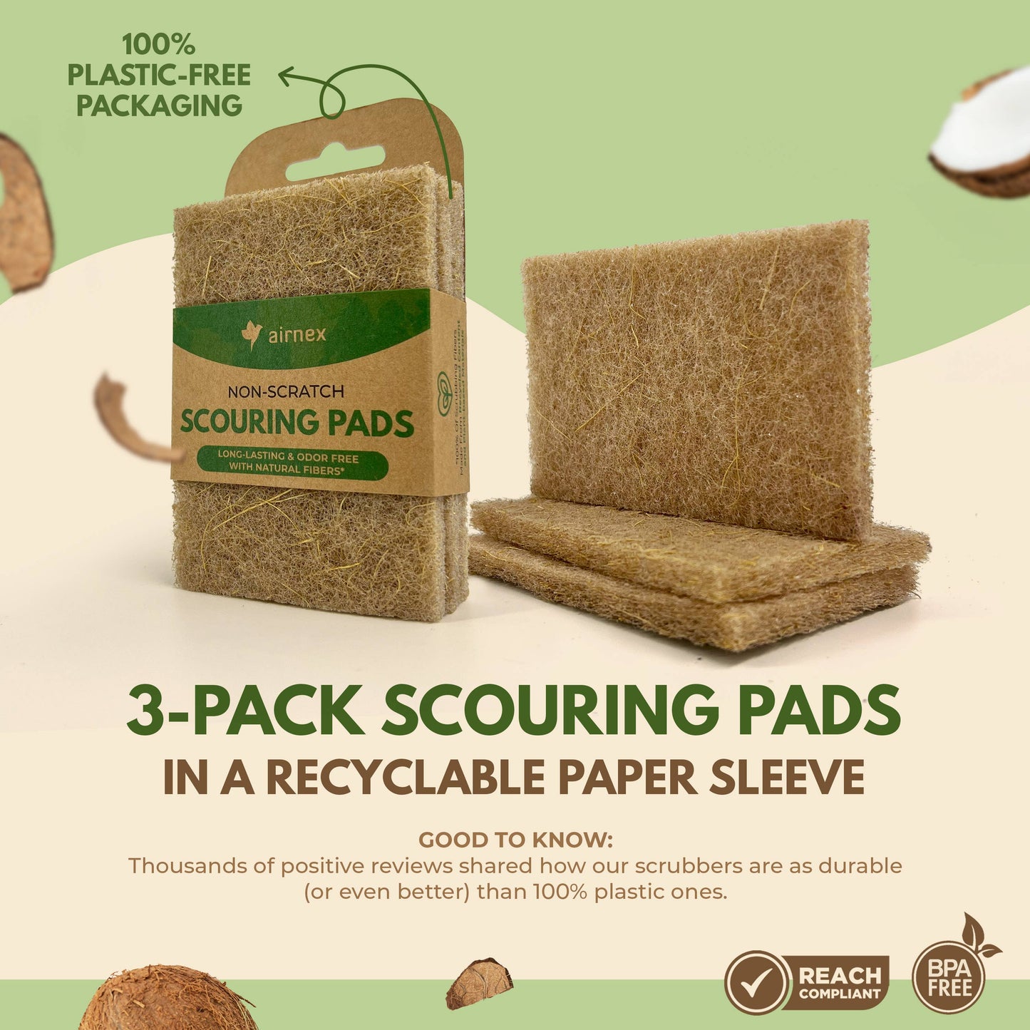 AIRNEX - Eco-friendly Scouring Pad - 3 Pack Coconut Scourer