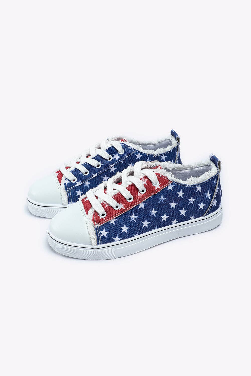 Lovesoft - Multicolor American Flag Stars Printed Frayed Detail Lace-up Shoes