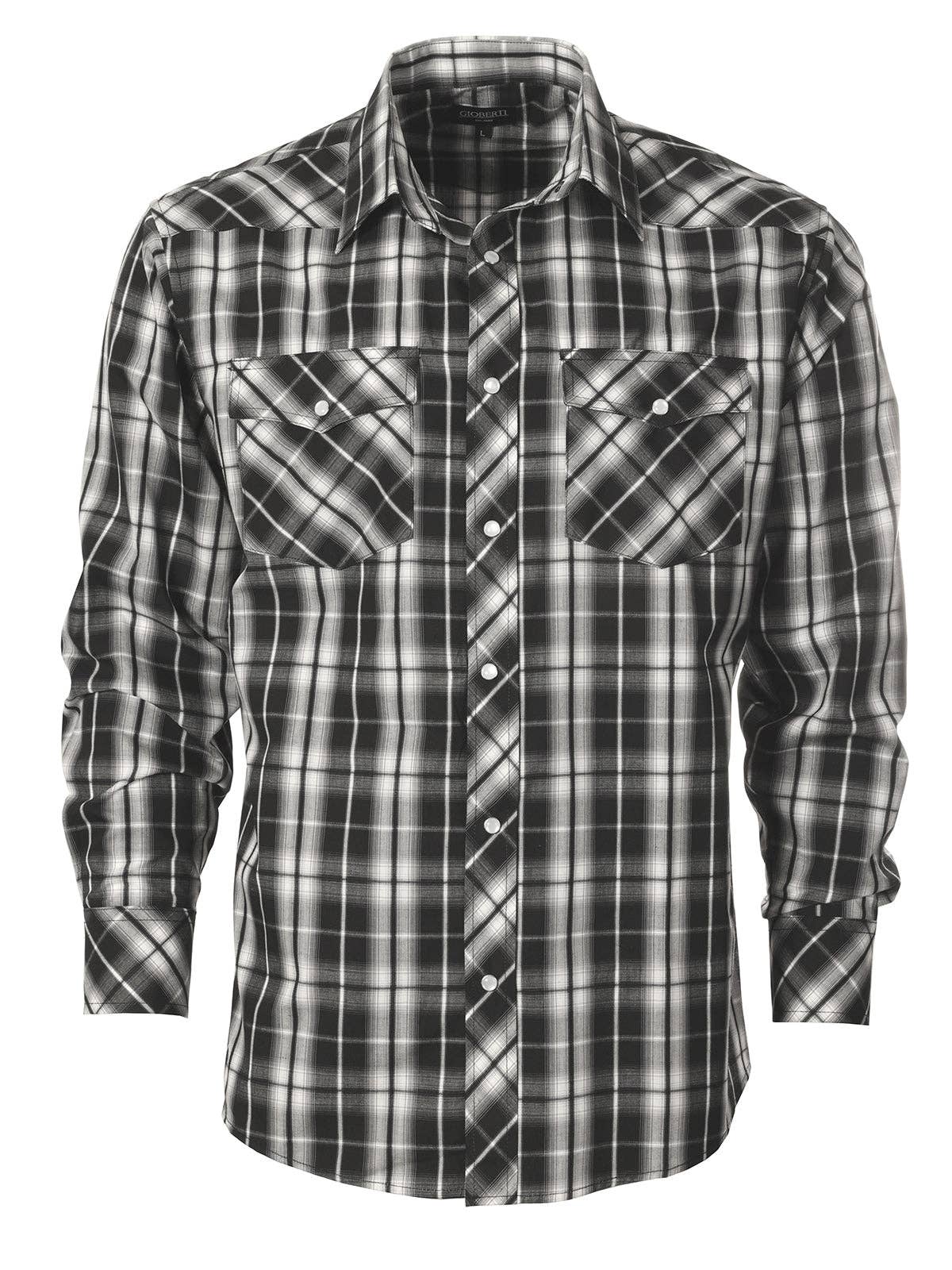 b-one inc - Men's Pearl Snap Button Down Plaid Long Sleeve Western Shirt