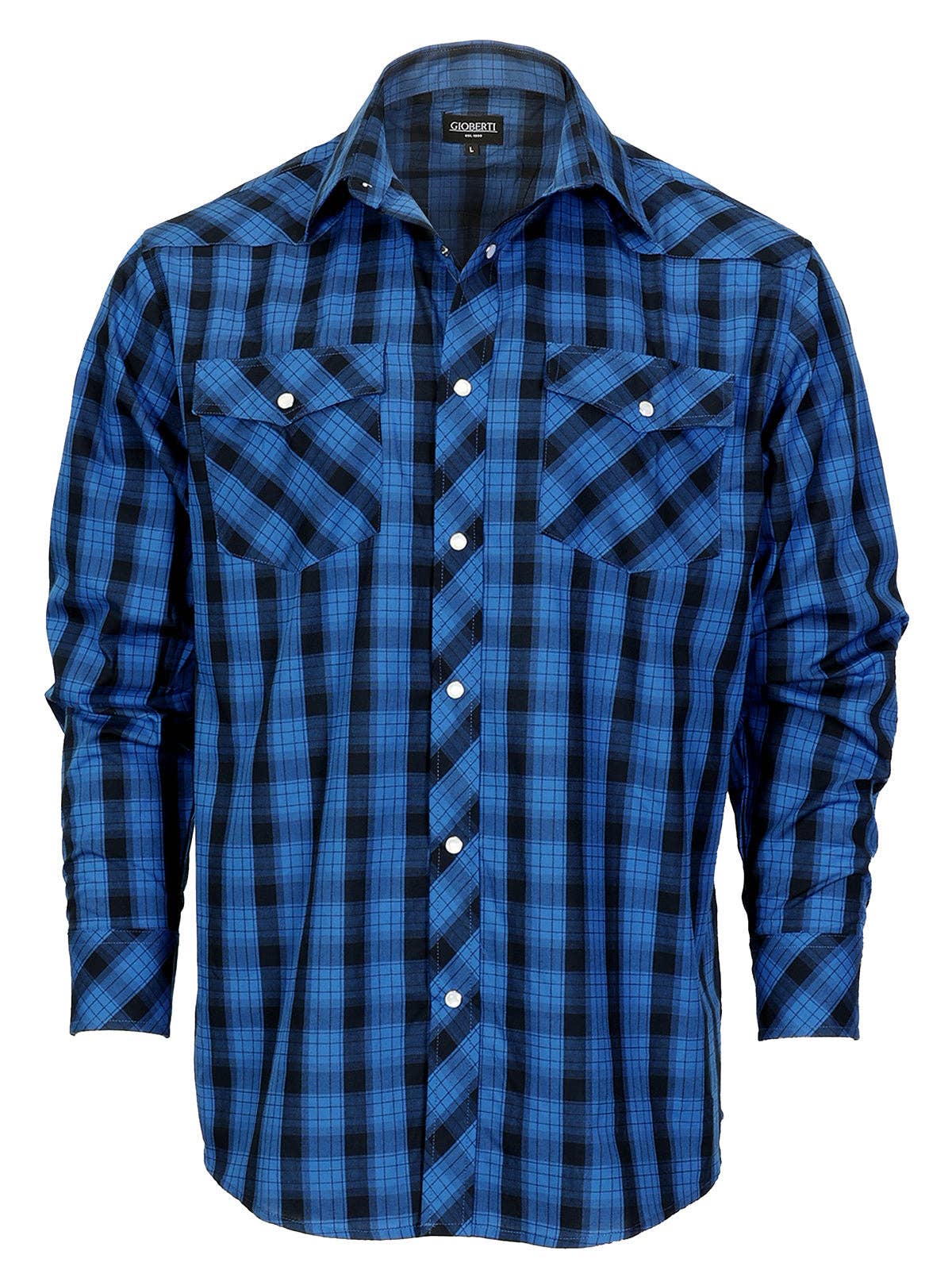 b-one inc - Men's Pearl Snap Button Down Plaid Long Sleeve Western Shirt