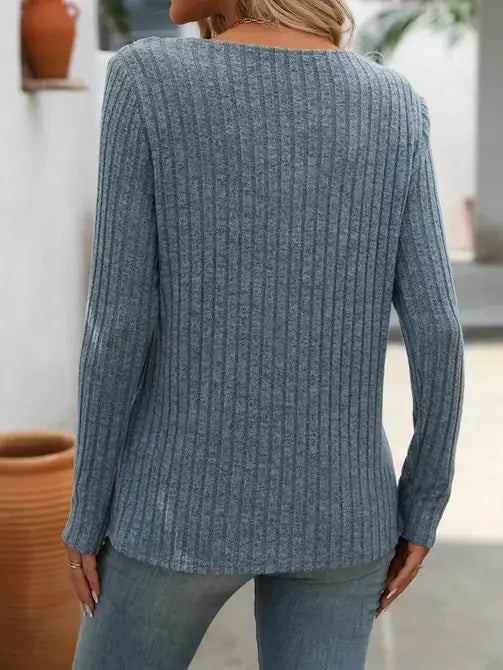 Lovesoft - V-Neck Button Sweater with Long Sleeves