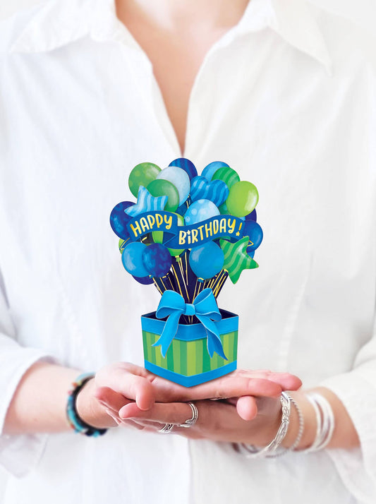 FreshCut Paper LLC - Mini Blue Birthday Balloons (Mini Pop-up Greeting Cards)