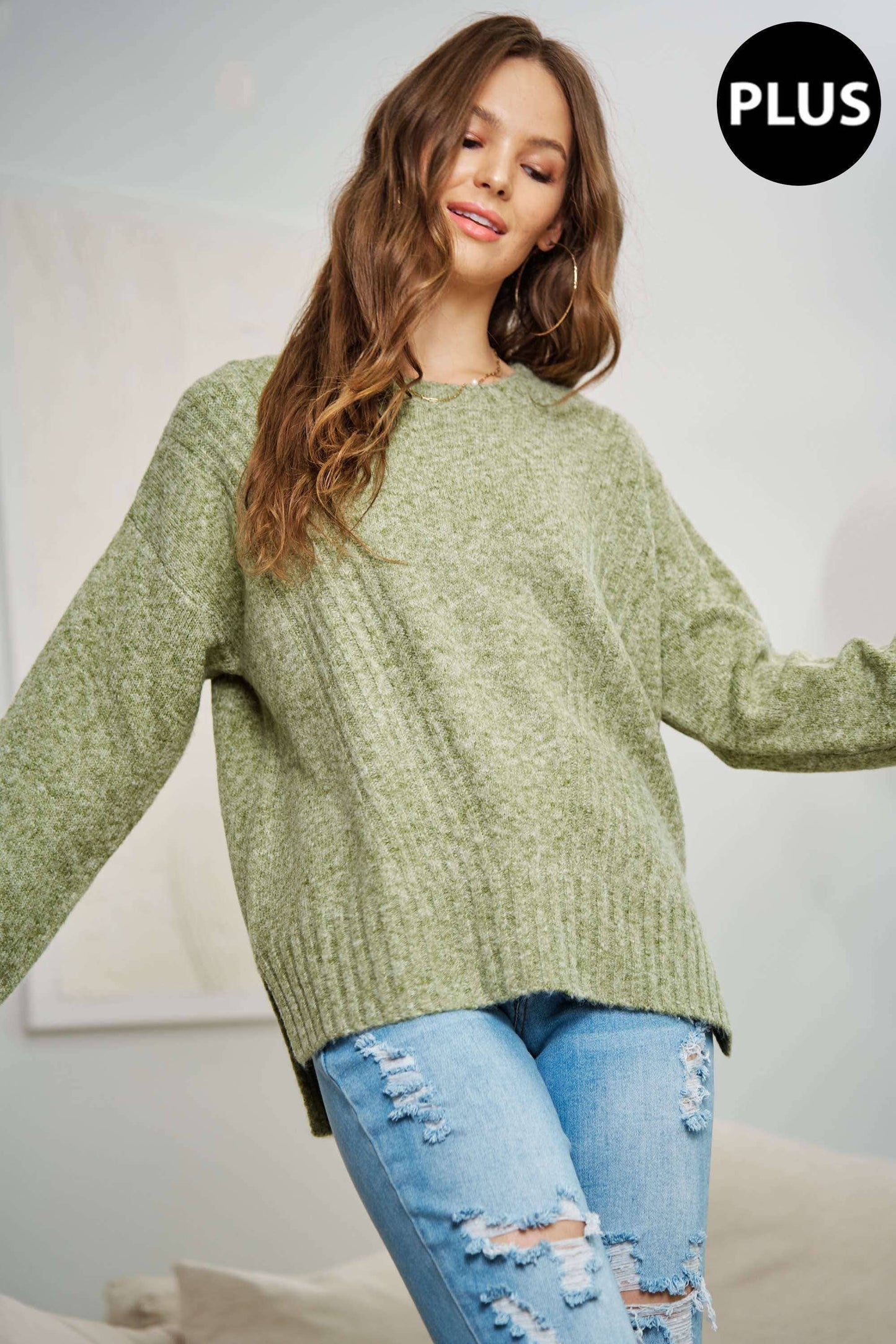 ADORA LA - CESW3184X - PLUS RIB ACCENT COMFY SWEATER TOP