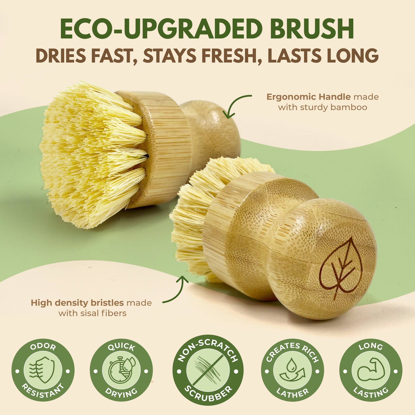 AIRNEX - Natural Cleaning Dish Brush - 1 Pack Bamboo Brush