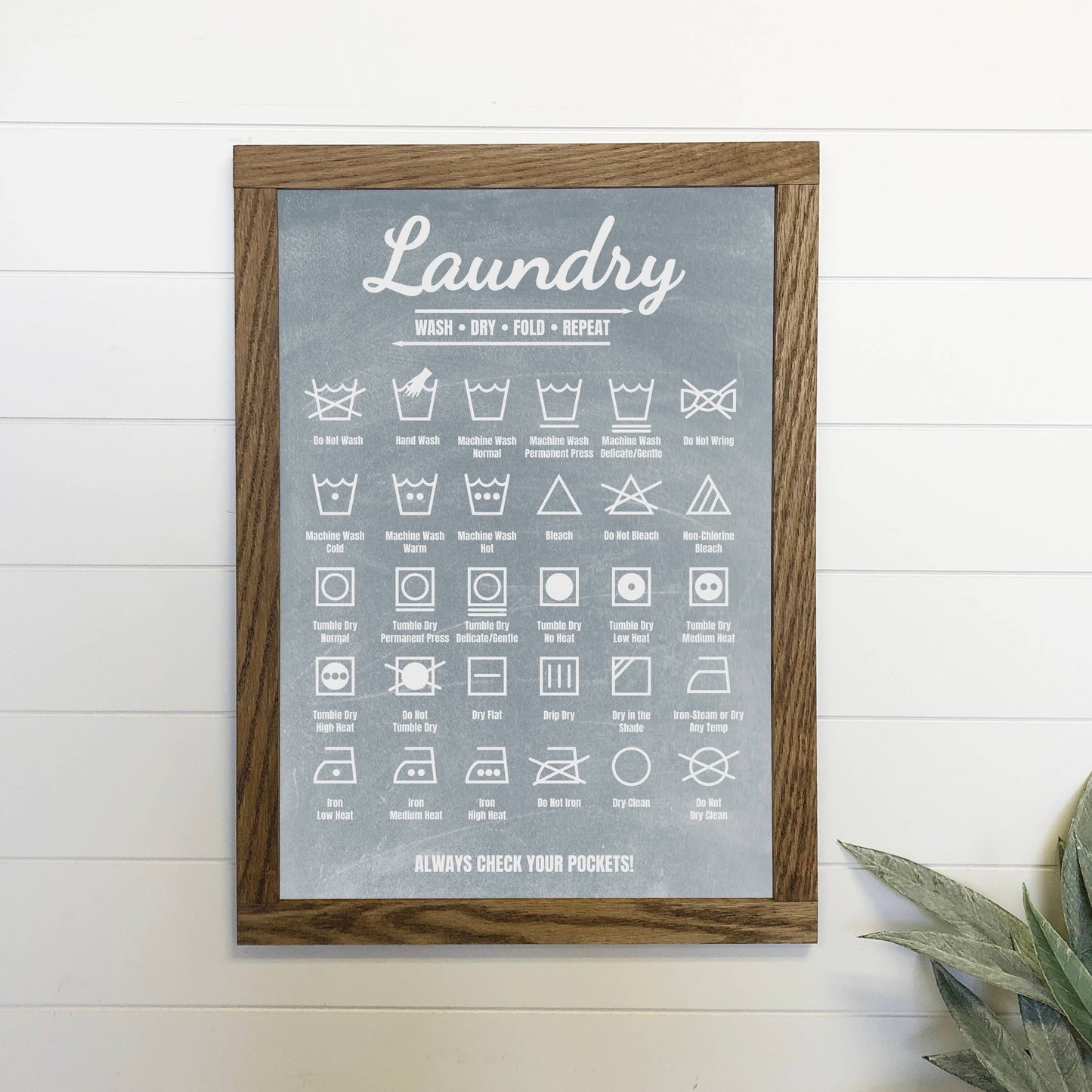 Hangout Home - Laundry Guide Canvas Wood Sign Framed Wall Art Print