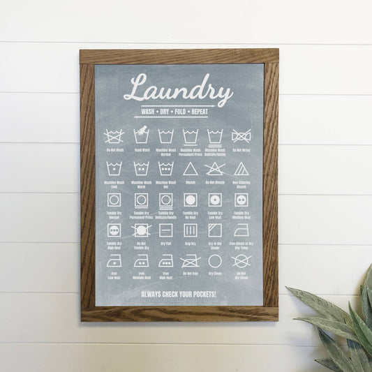 Hangout Home - Laundry Guide Canvas Wood Sign Framed Wall Art Print