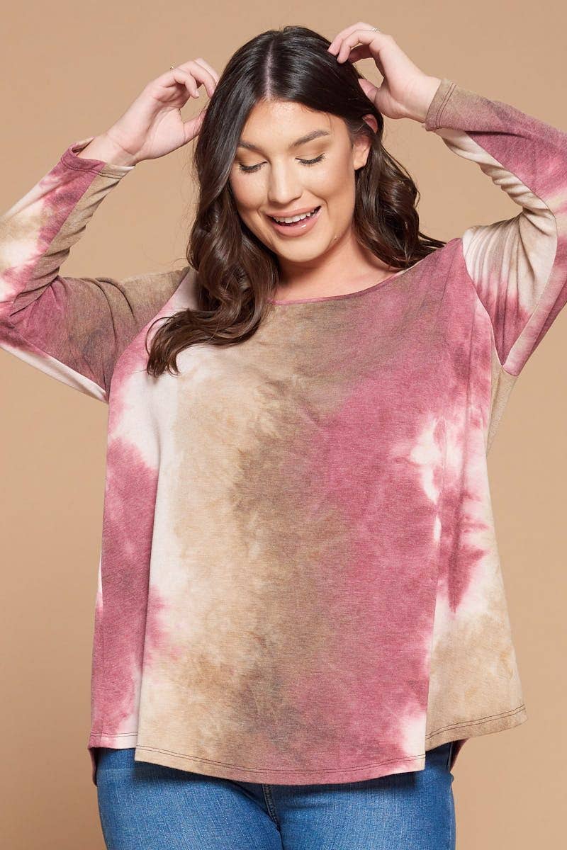 Emerald Collection - ETK-8232-PL Plus Size Tie Dye Casual Long Sleeve Top