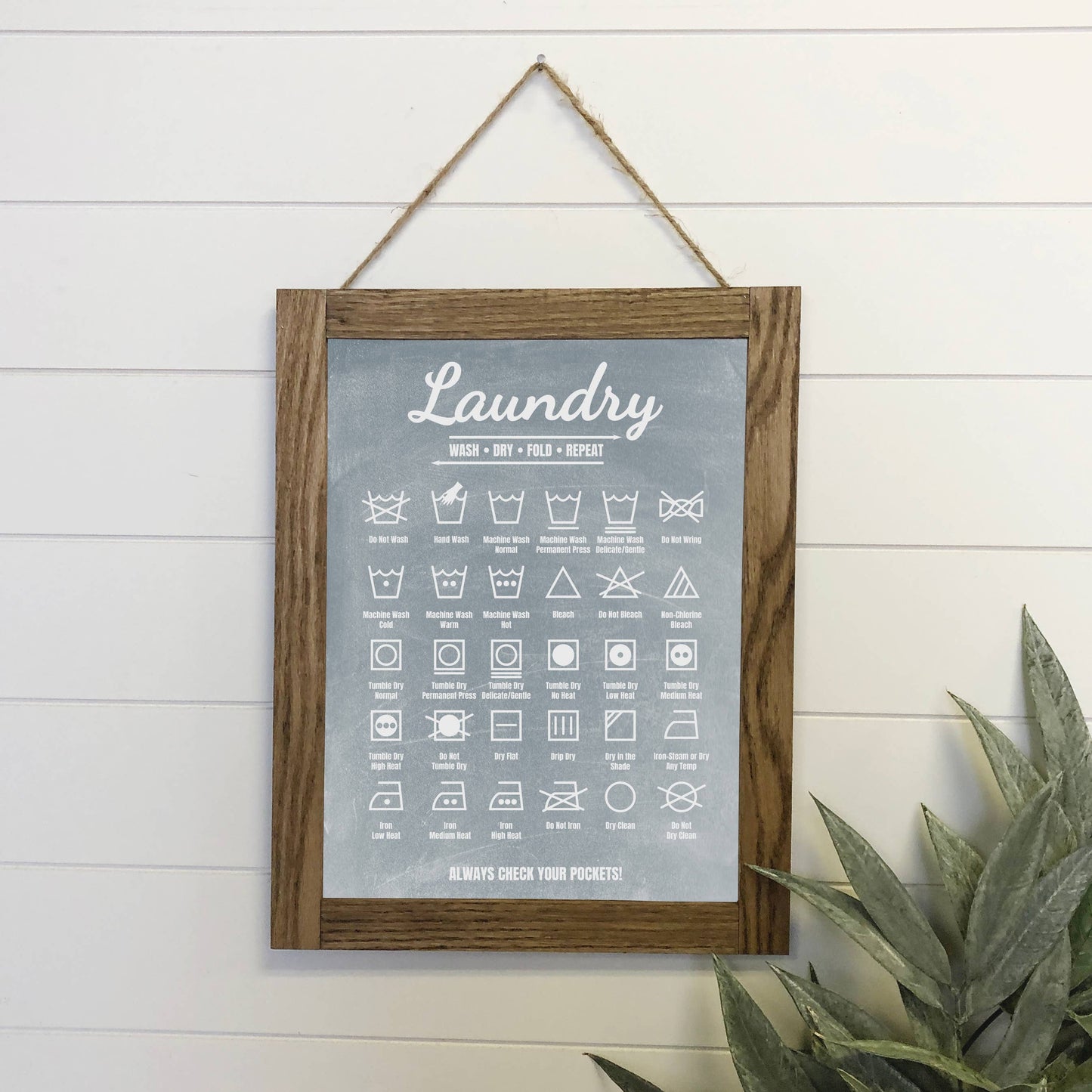 Hangout Home - Laundry Guide Canvas Wood Sign Framed Wall Art Print