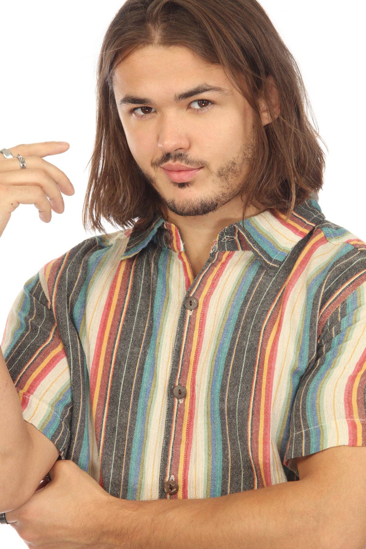 Lakhays Collection Inc. - Stripe Button Down Mens Short Sleeve Shirt