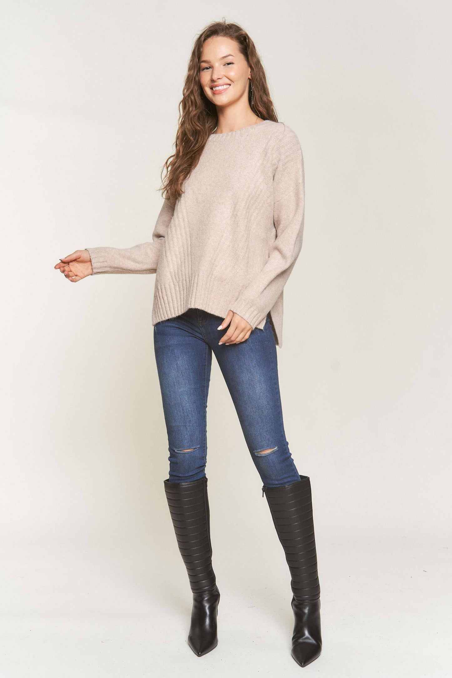 ADORA LA - CESW3184X - PLUS RIB ACCENT COMFY SWEATER TOP