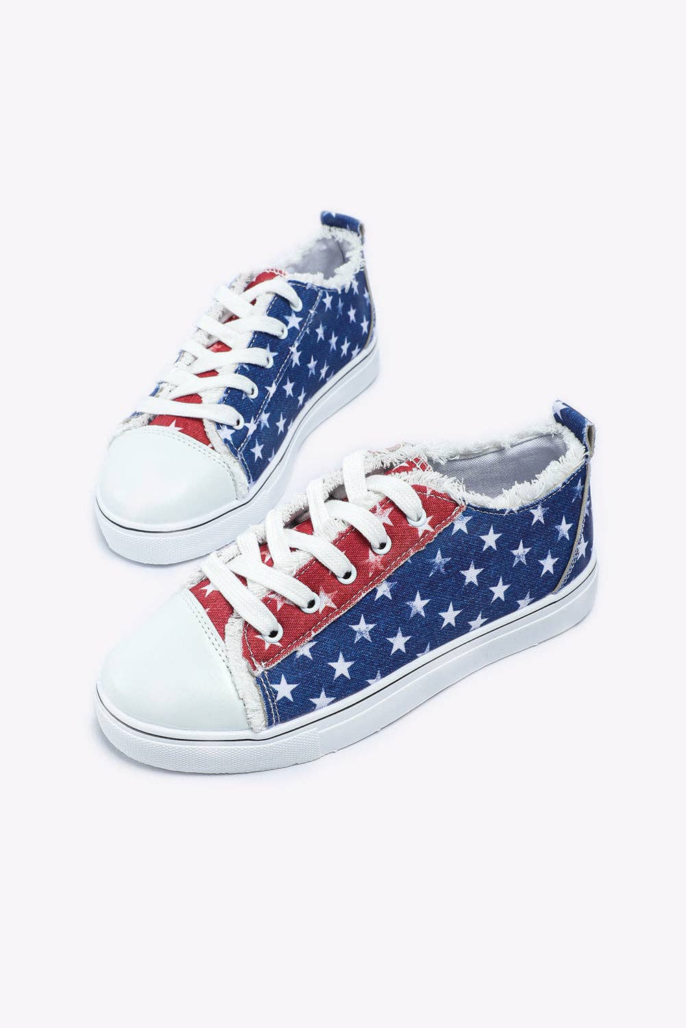 Lovesoft - Multicolor American Flag Stars Printed Frayed Detail Lace-up Shoes