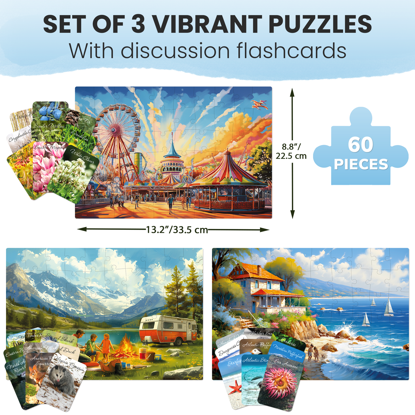 QUOKKA - Dementia 60pc Puzzles for Elderly with cards | 3xSET