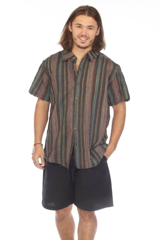 Lakhays Collection Inc. - Stripe Button Down Mens Short Sleeve Shirt