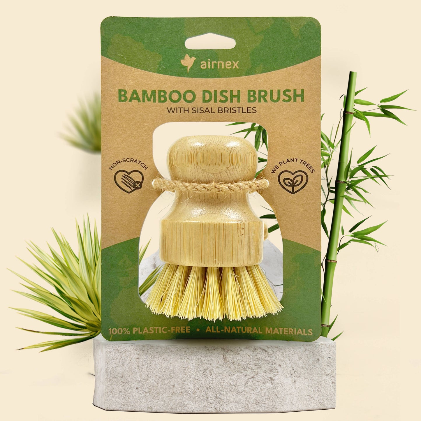 AIRNEX - Natural Cleaning Dish Brush - 1 Pack Bamboo Brush