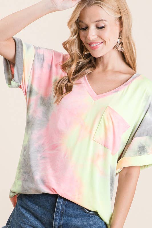 lovely melody - LMT1724-Current Mood V Neck Tee