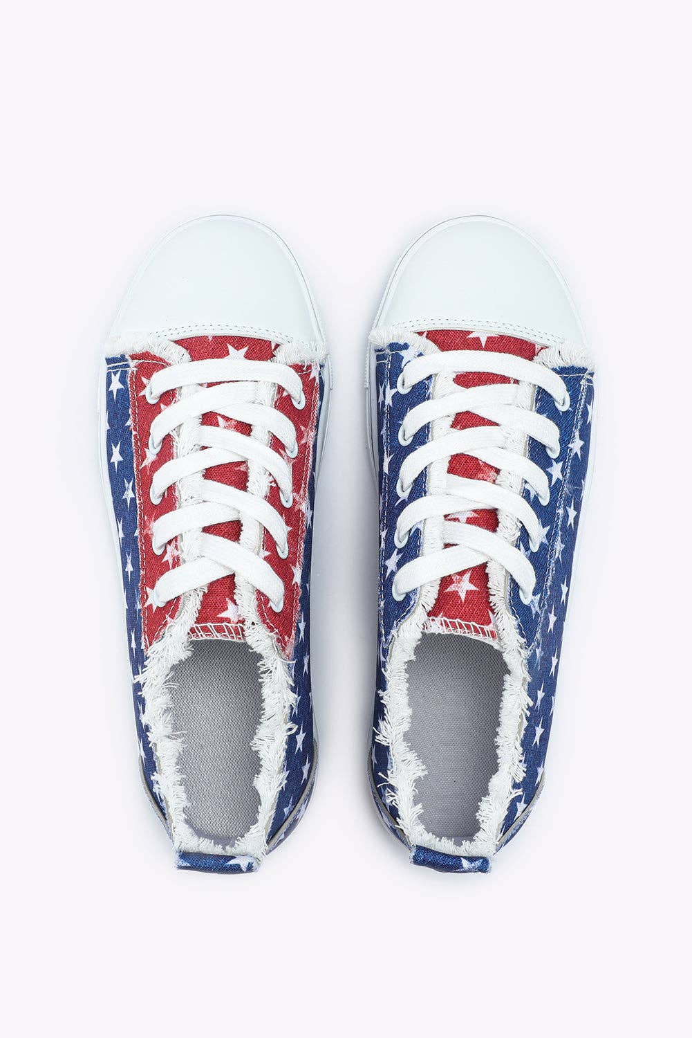 Lovesoft - Multicolor American Flag Stars Printed Frayed Detail Lace-up Shoes