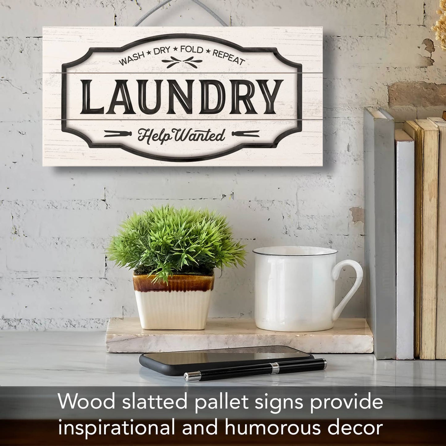 CounterArt/Highland Home/Thirstystone/CoasterStone - "Laundry" Decorative Slatted Pallet Wood Sign 12" by 6"