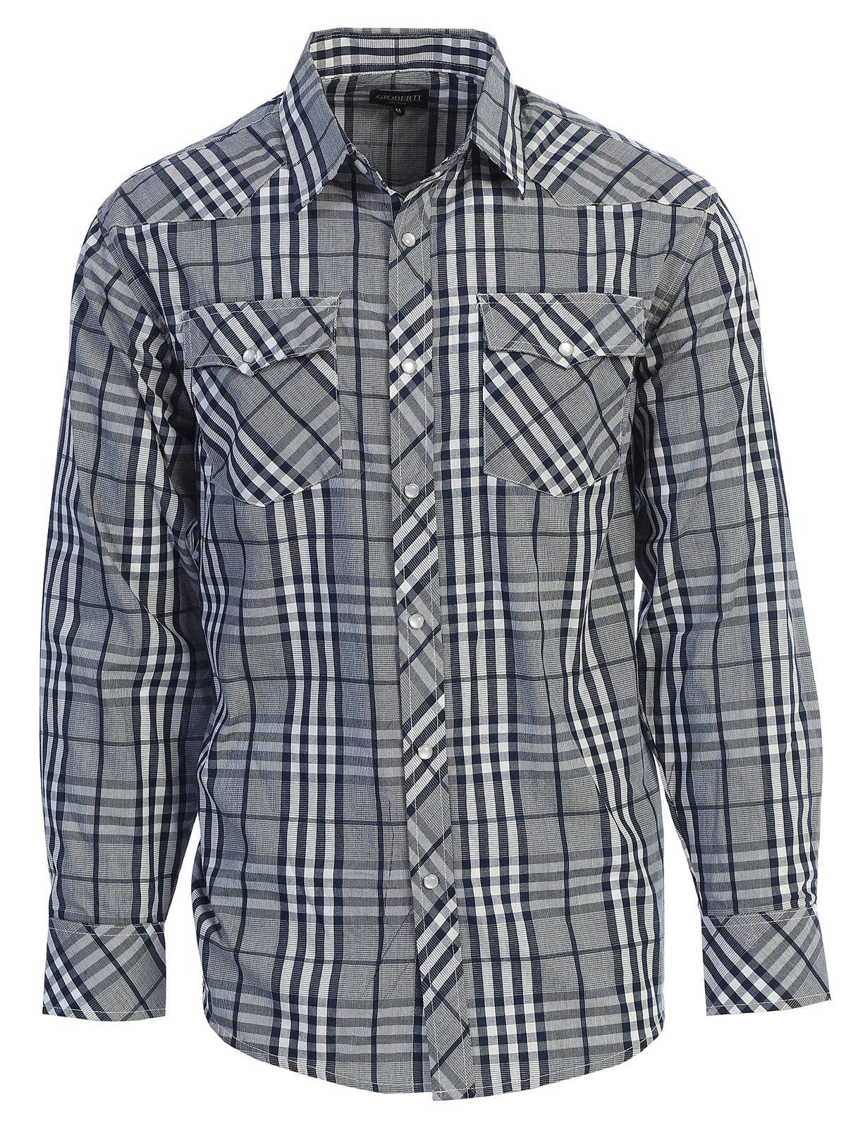 b-one inc - Men's Pearl Snap Button Down Plaid Long Sleeve Western Shirt