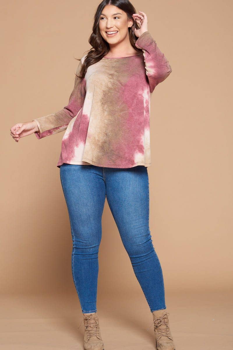 Emerald Collection - ETK-8232-PL Plus Size Tie Dye Casual Long Sleeve Top