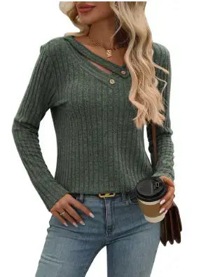 Lovesoft - V-Neck Button Sweater with Long Sleeves