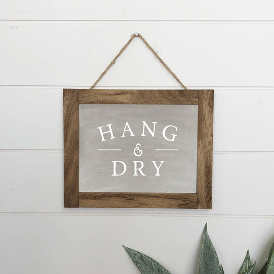 Hangout Home - Laundry - Hang and Dry Canvas Wood Sign Framed