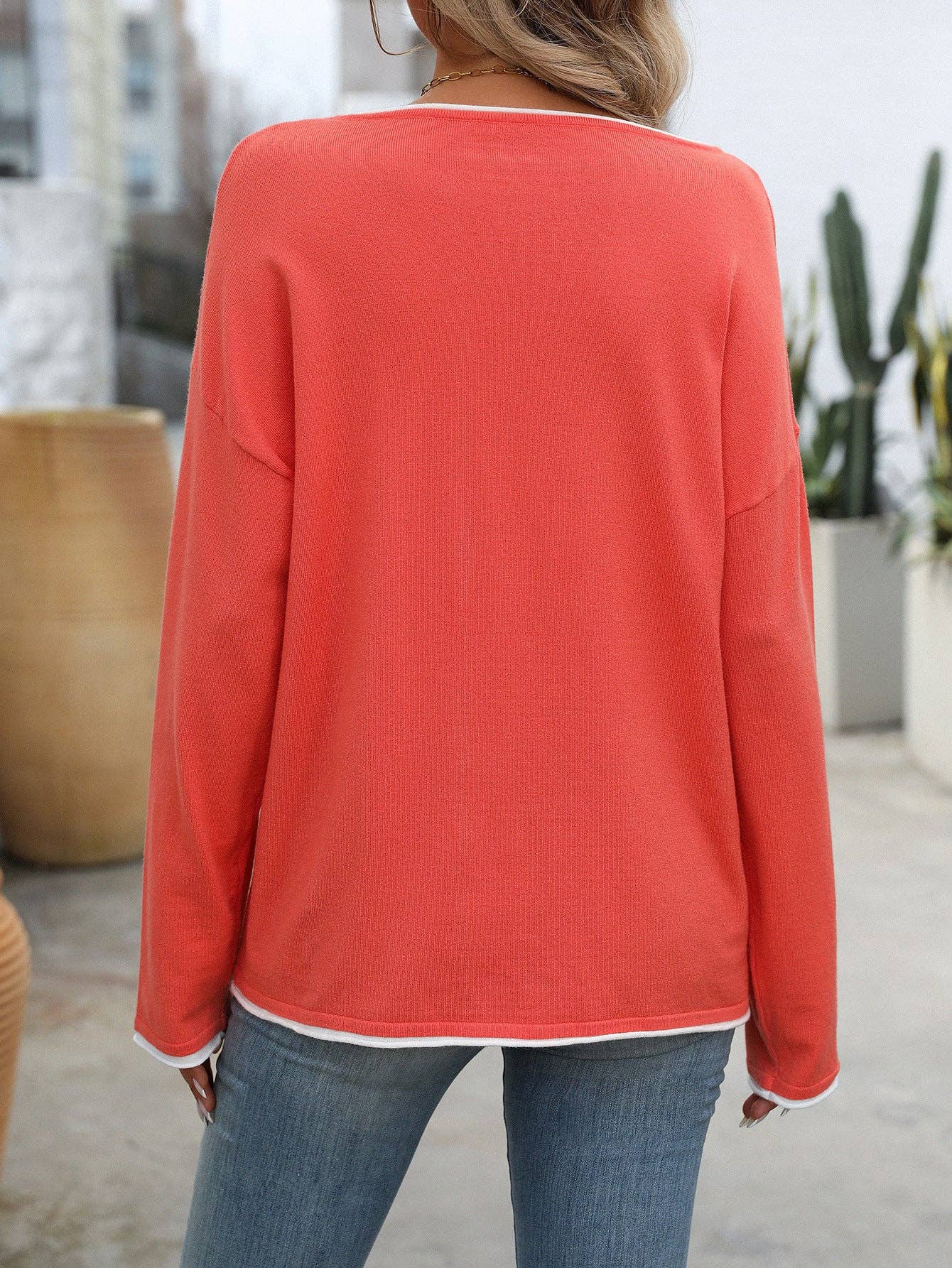 Lovesoft - Crew Neck Jumping Color Core-spun Yarn Long-sleeved Sweater