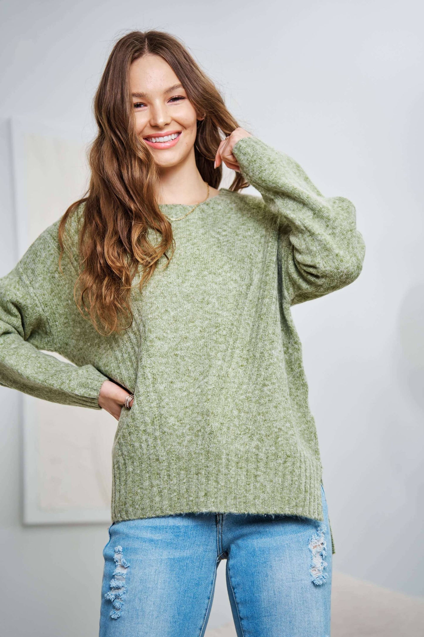 ADORA LA - CESW3184X - PLUS RIB ACCENT COMFY SWEATER TOP