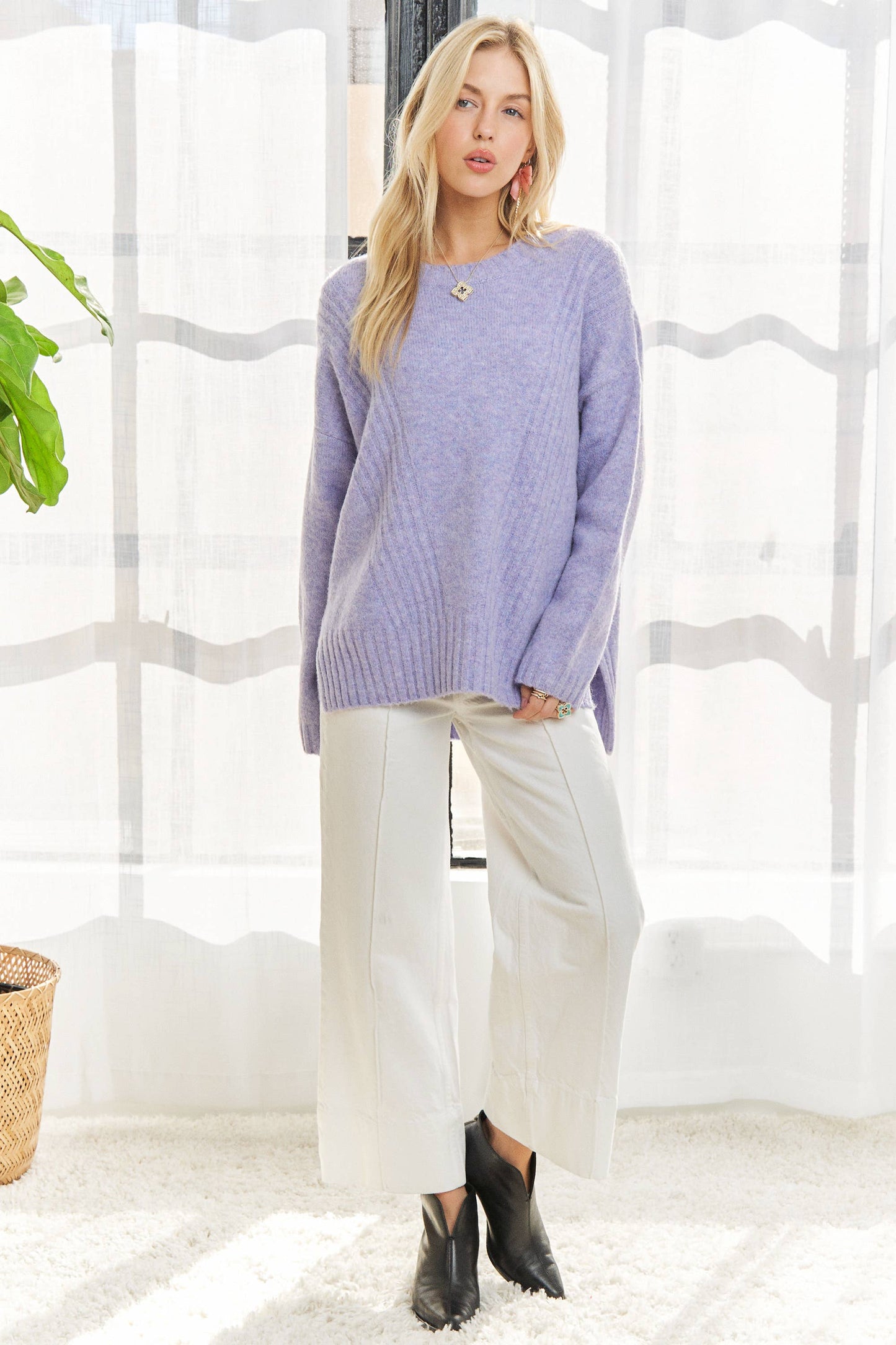 ADORA LA - CESW3184X - PLUS RIB ACCENT COMFY SWEATER TOP