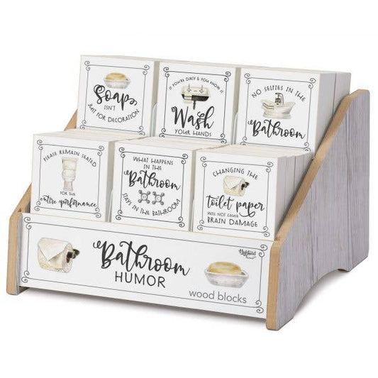 CounterArt/Highland Home/Thirstystone/CoasterStone - "Bathroom Humor" Pre-Pack Wood Block Sign Display