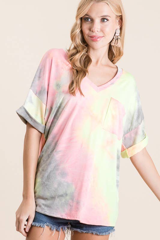 lovely melody - LMT1724-Current Mood V Neck Tee