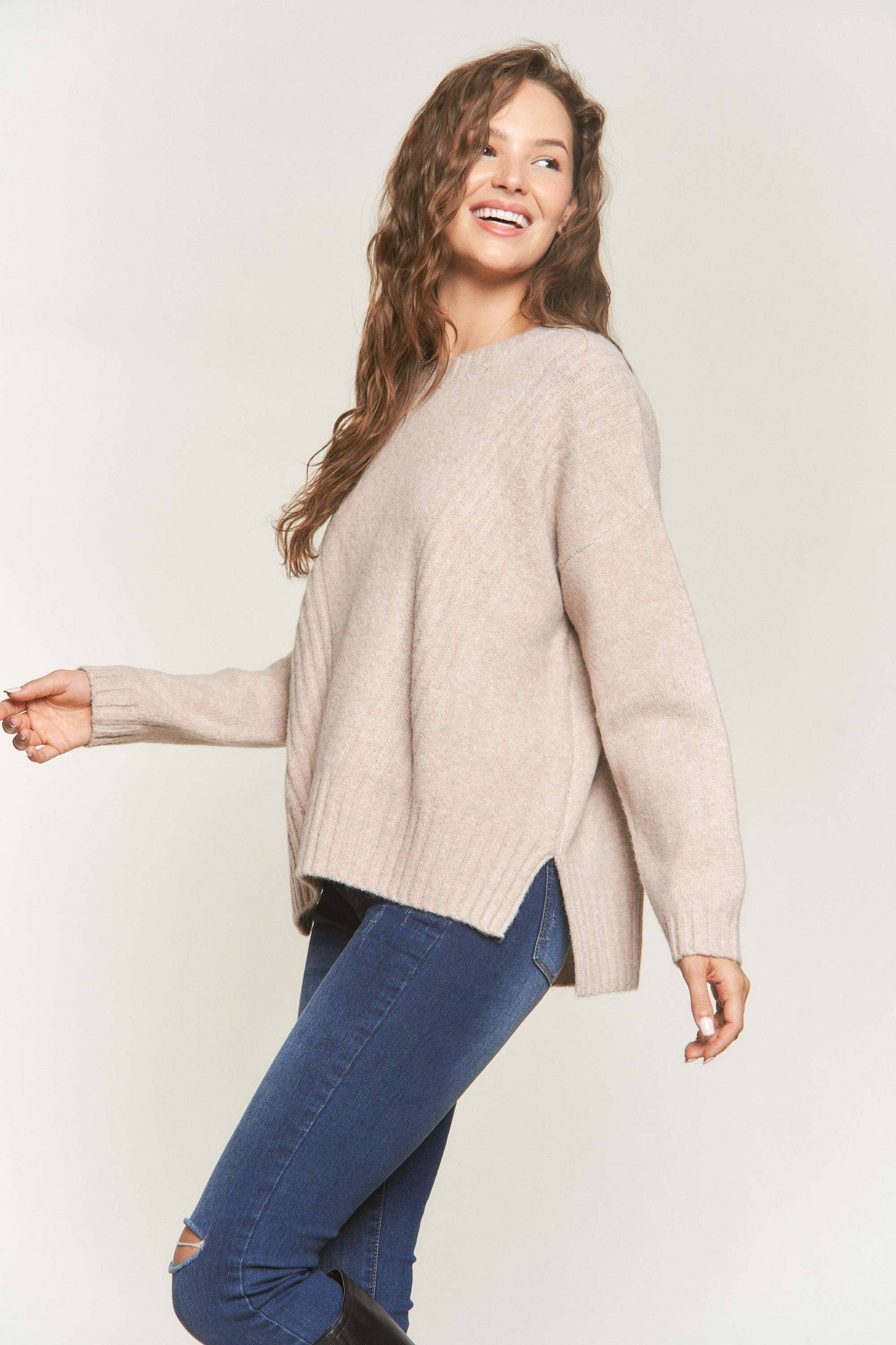 ADORA LA - CESW3184X - PLUS RIB ACCENT COMFY SWEATER TOP