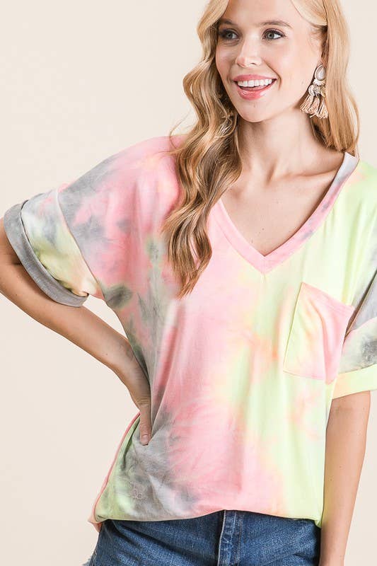 lovely melody - LMT1724-Current Mood V Neck Tee