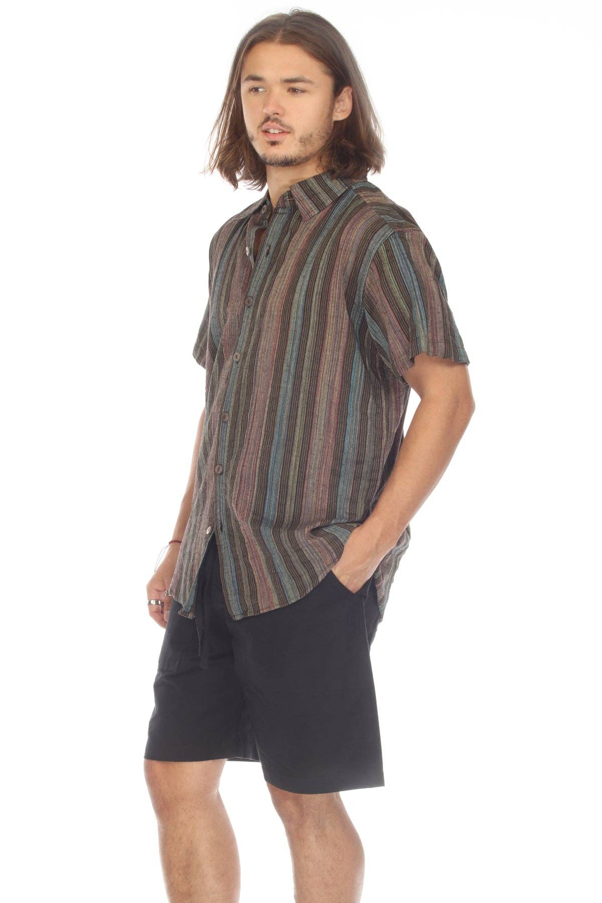 Lakhays Collection Inc. - Stripe Button Down Mens Short Sleeve Shirt