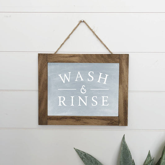 Hangout Home - Laundry Decor - Wash & Rinse Canvas Wood Sign Framed