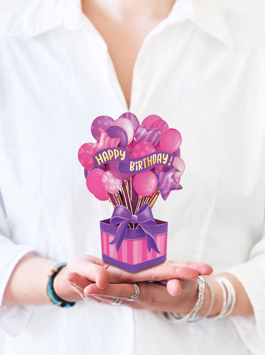 FreshCut Paper LLC - Mini Pink Birthday Balloons (Mini Pop-up Greeting Cards)