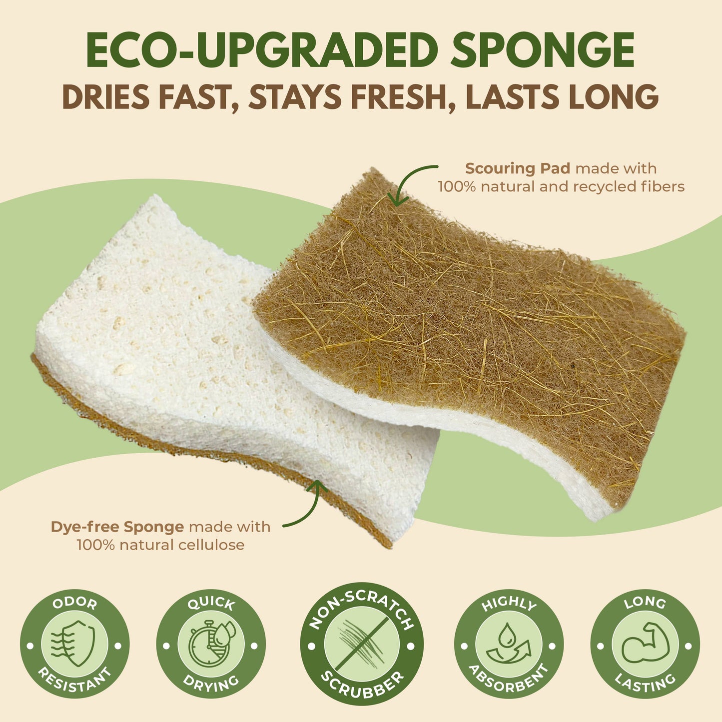 AIRNEX - Eco Friendly Sponges for Cleaning - 2 Pack Dish Sponges