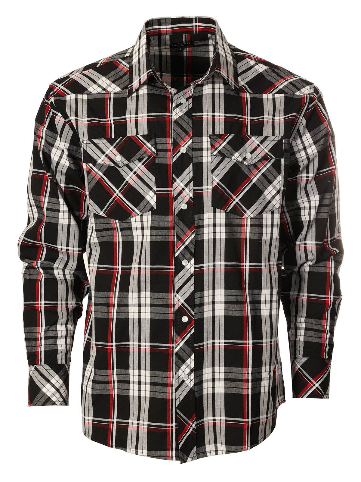 b-one inc - Men's Pearl Snap Button Down Plaid Long Sleeve Western Shirt