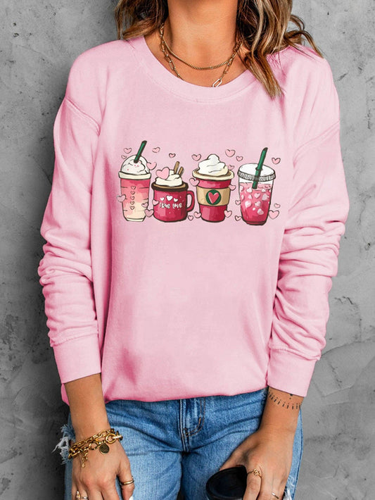 Lovesoft - Pink Valentines Sweet Drinking Graphic Print Sweatshirt